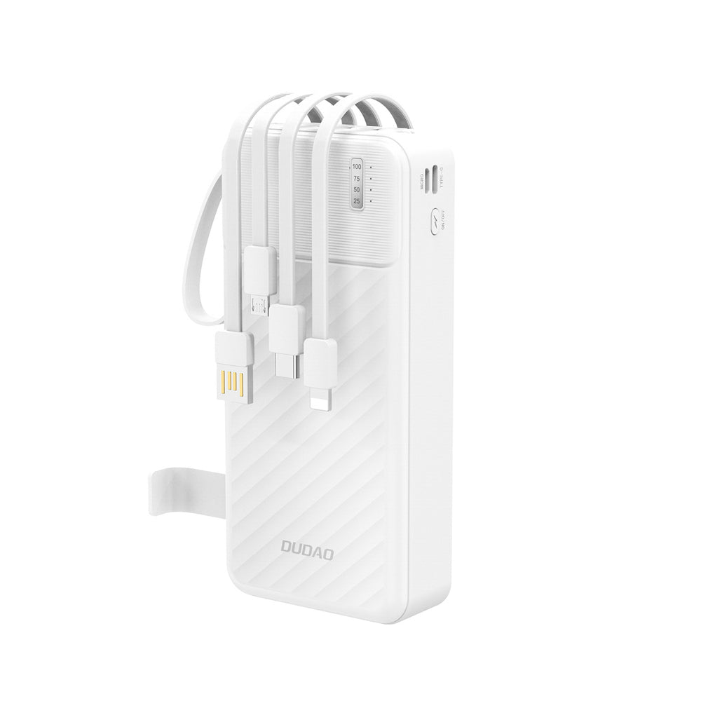 Dudao K11 Pro 20000mAh Powerbank med indbyggede kabler - hvid