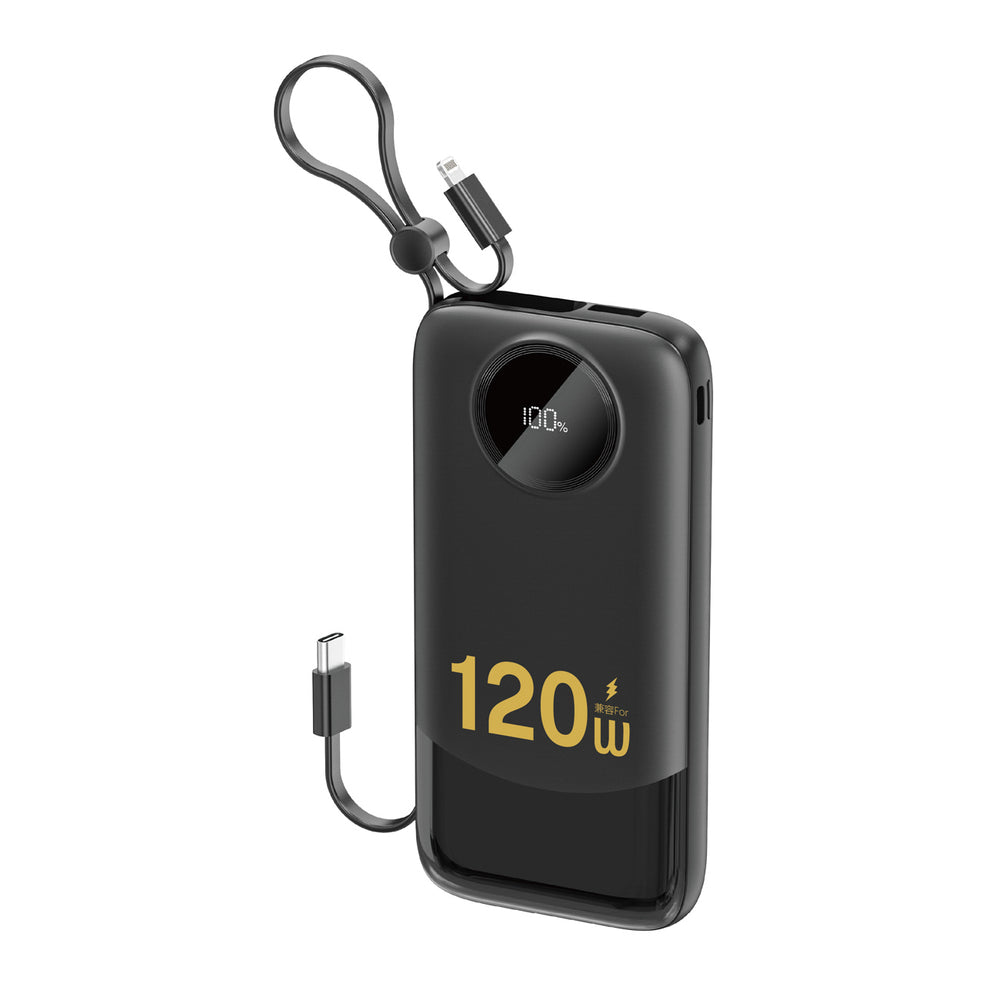 Dudao K13 10000mAh Powerbank med indbygget kabel - sort