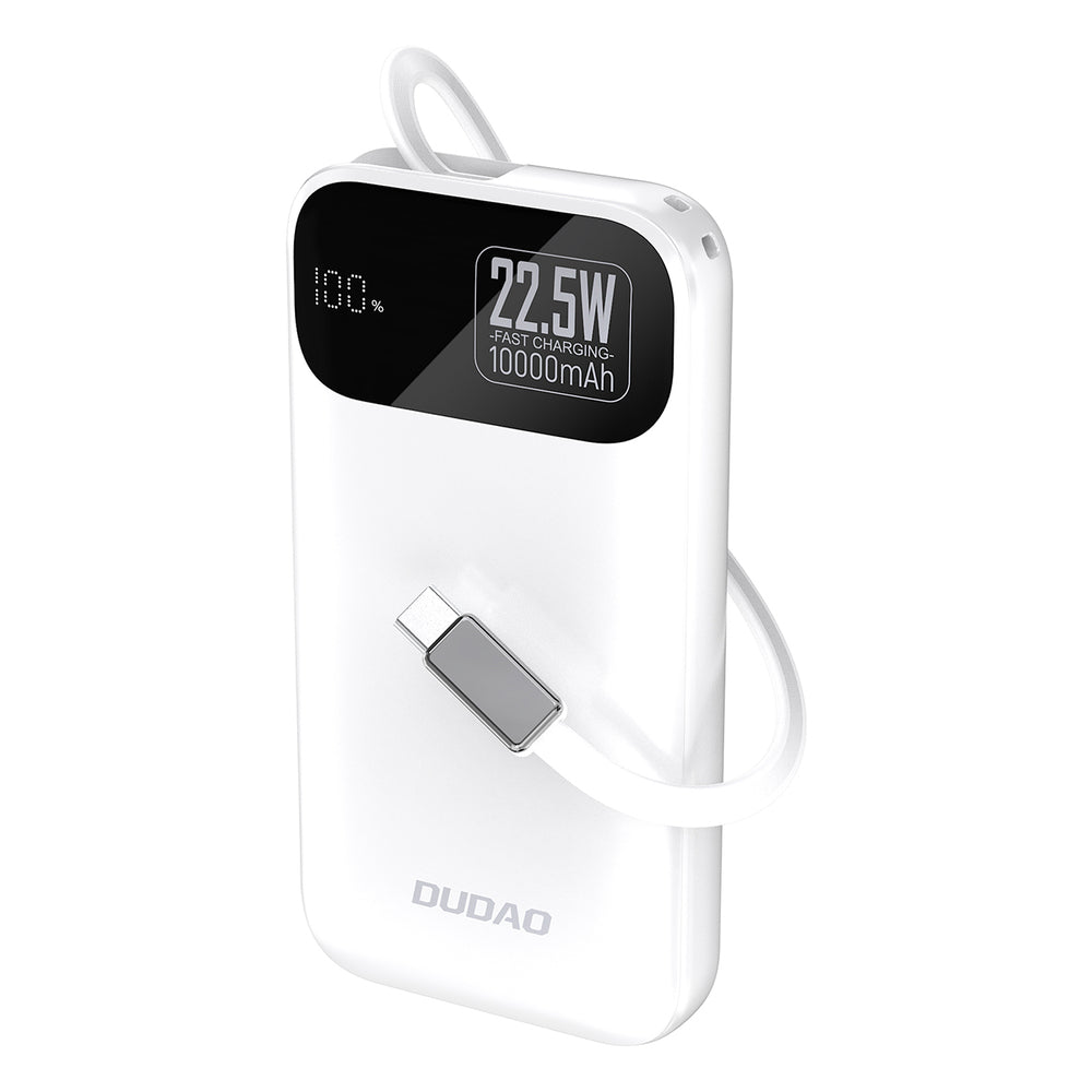Dudao K31 10000 mAh 22.5W PD Powerbank med indbygget kabel - hvid