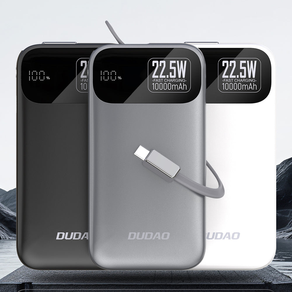 Dudao K31 10000 mAh 22.5W PD Powerbank med indbygget kabel - Grå