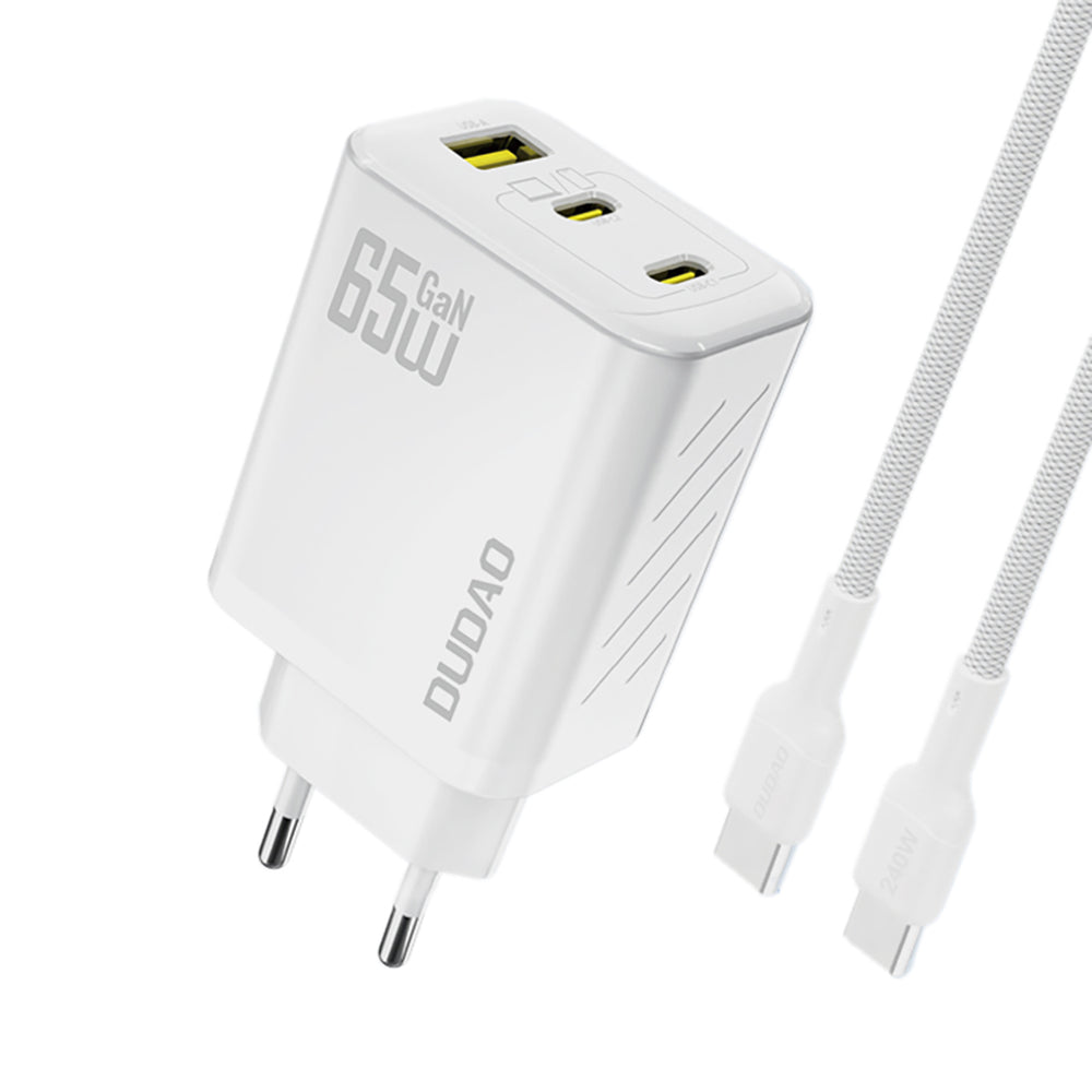 Dudao A29C 65W GaN Wall Charger + USB-C-kabel - hvid