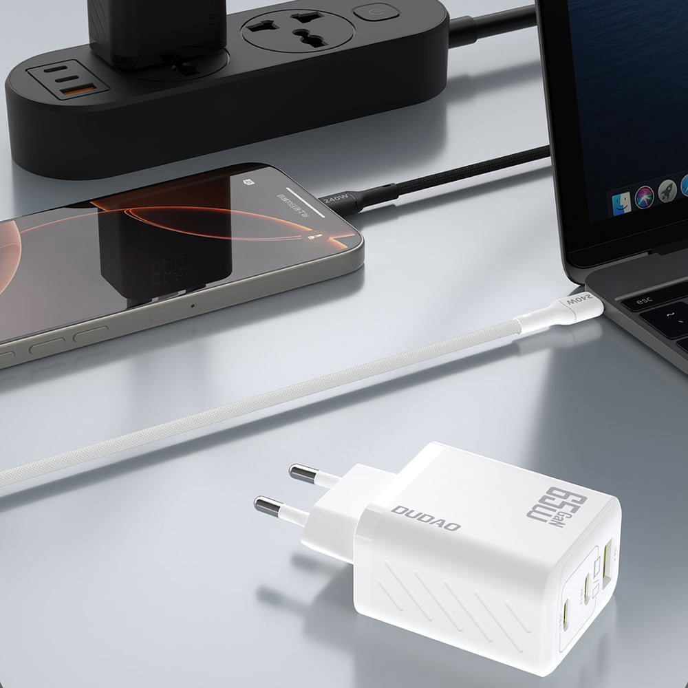 Dudao A29C 65W GaN Wall Charger + USB-C-kabel - hvid