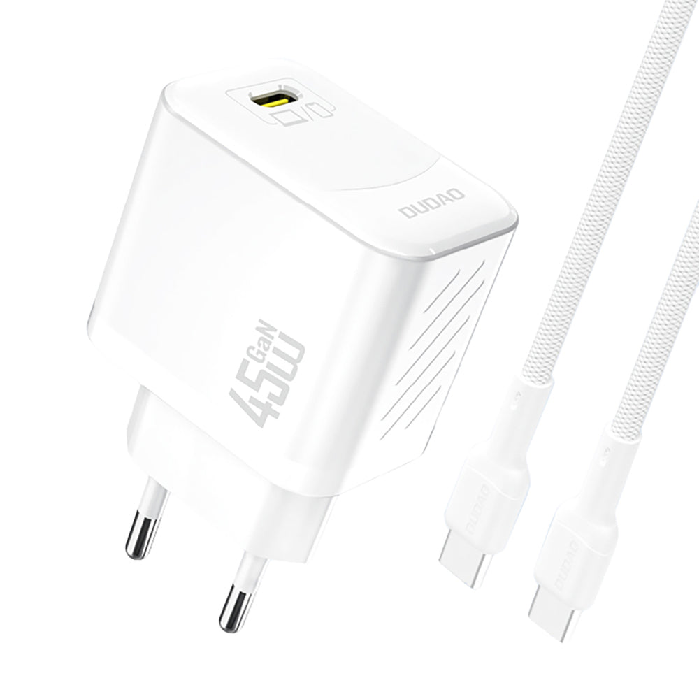 Dudao A28C 45W GaN Wall Charger + USB-C-kabel - hvid