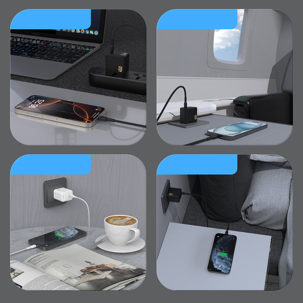 Dudao A28C 45W GaN Wall Charger + USB-C-kabel - hvid