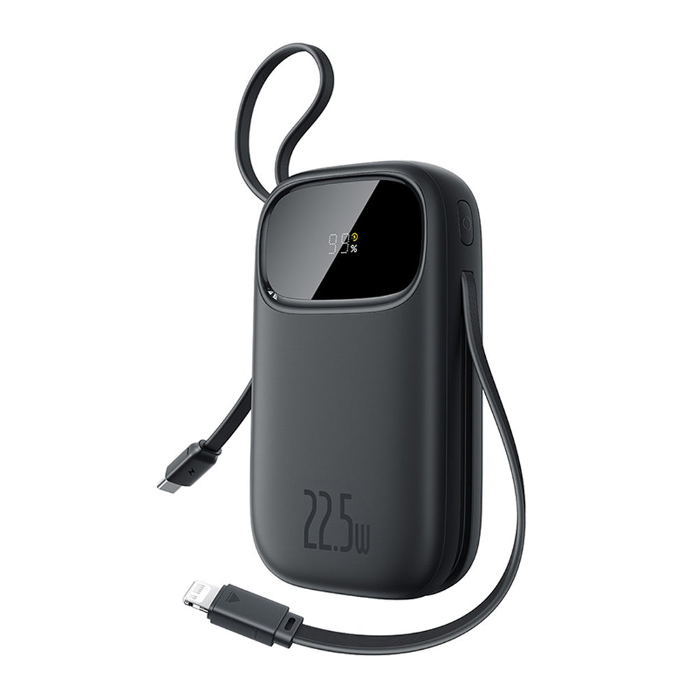 Baseus EnerFill FC31 QPow3 10000mAh 22.5W Powerbank with Digital Display and 2 Built-in Cables (USB-C + Lightning) - Black