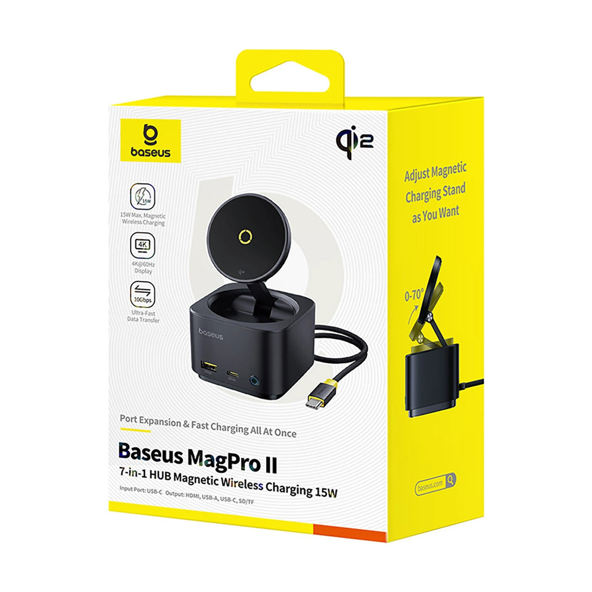 Baseus MagPro Series II 7-i-1 USB-C Hub med MagSafe-kompatibel oplader 15W + HDMI + USB-A + USB-C + SD / TF - sort