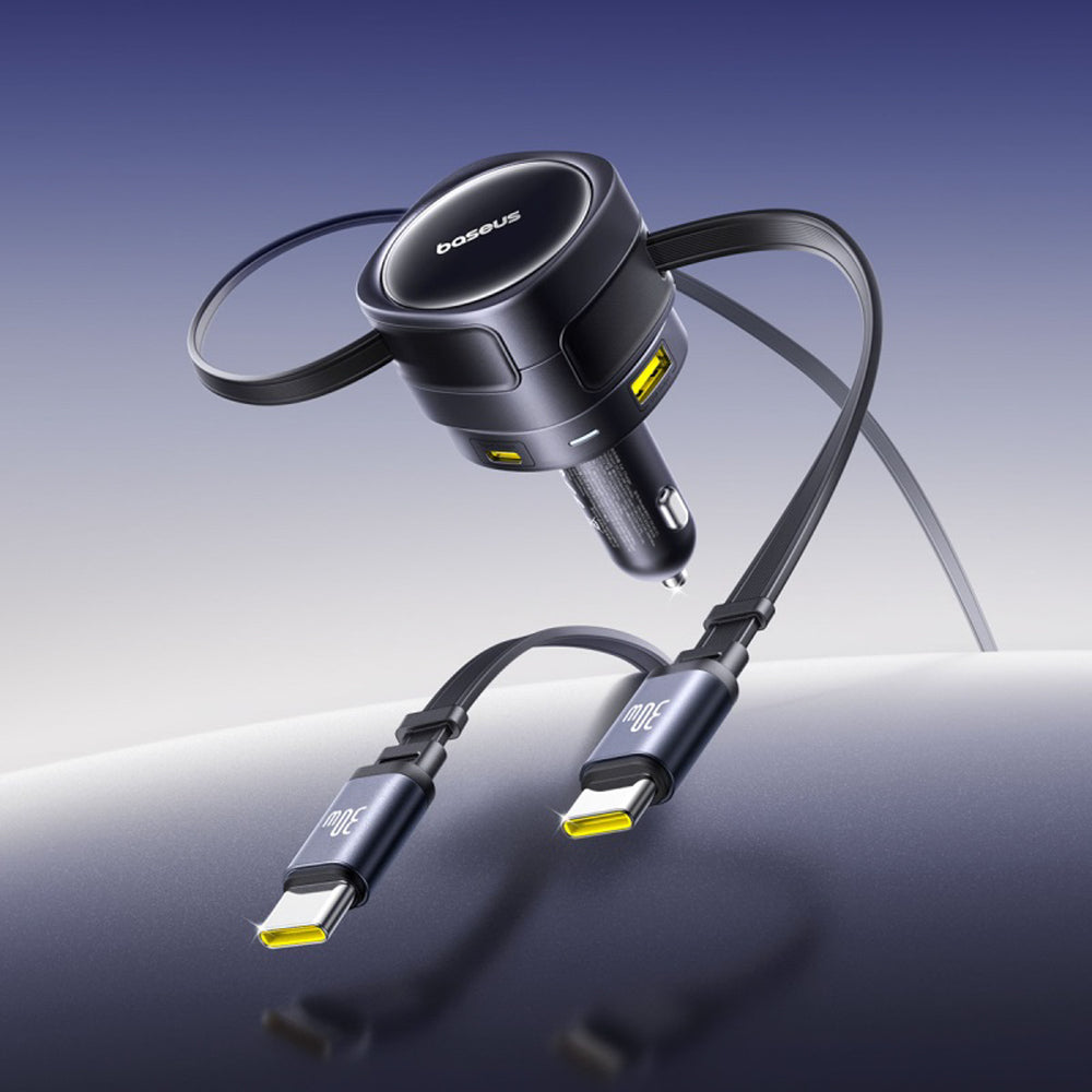 Baseus Enjoyment Max 90W Biloplader 2 x USB-C + USB-A + USB-C Kabel - Sort