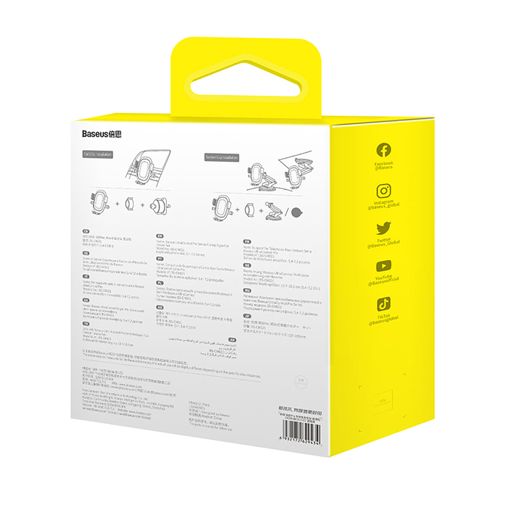 Baseus UltraControl Pro Clamp-on Car Holder med sugekop/krog til luftventilation - sort
