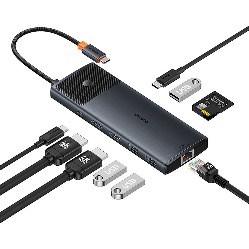 Baseus Metal Gleam II 10in1 HDMI USB-A USB-C RJ45 SD/TF Hub - Gray