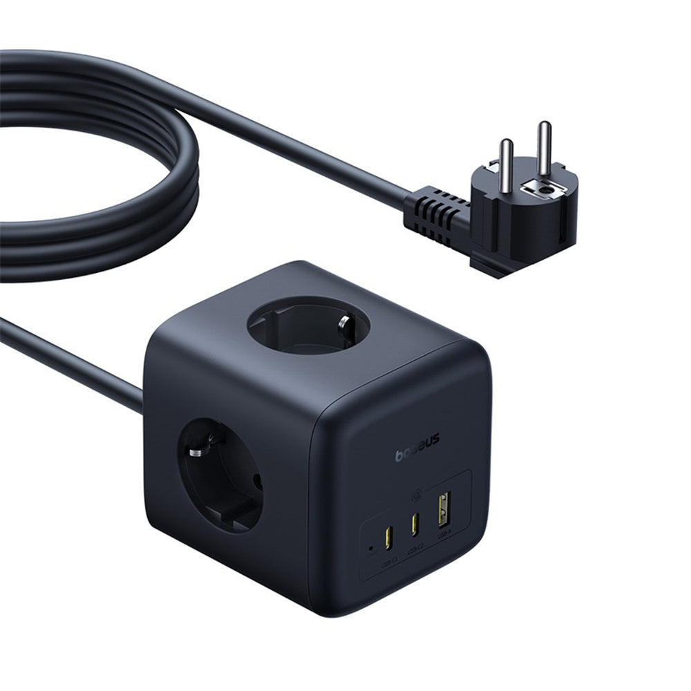Baseus EnerFill FA11 67W Power Strip, USB-A + USB-C Cube + 3 x EU Socket 1.5m - Black