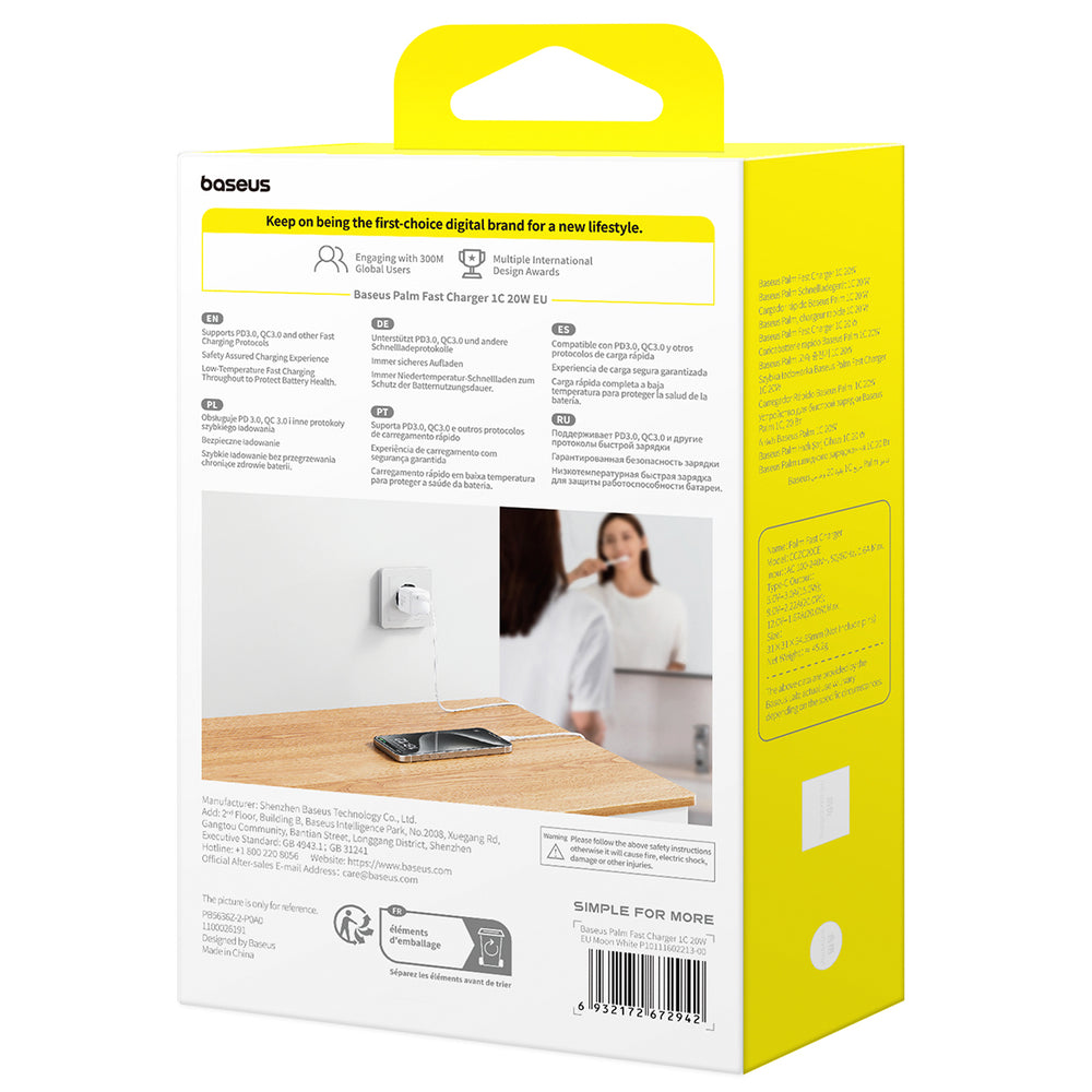Baseus Palm 20W USB-C Wall Charger - hvid