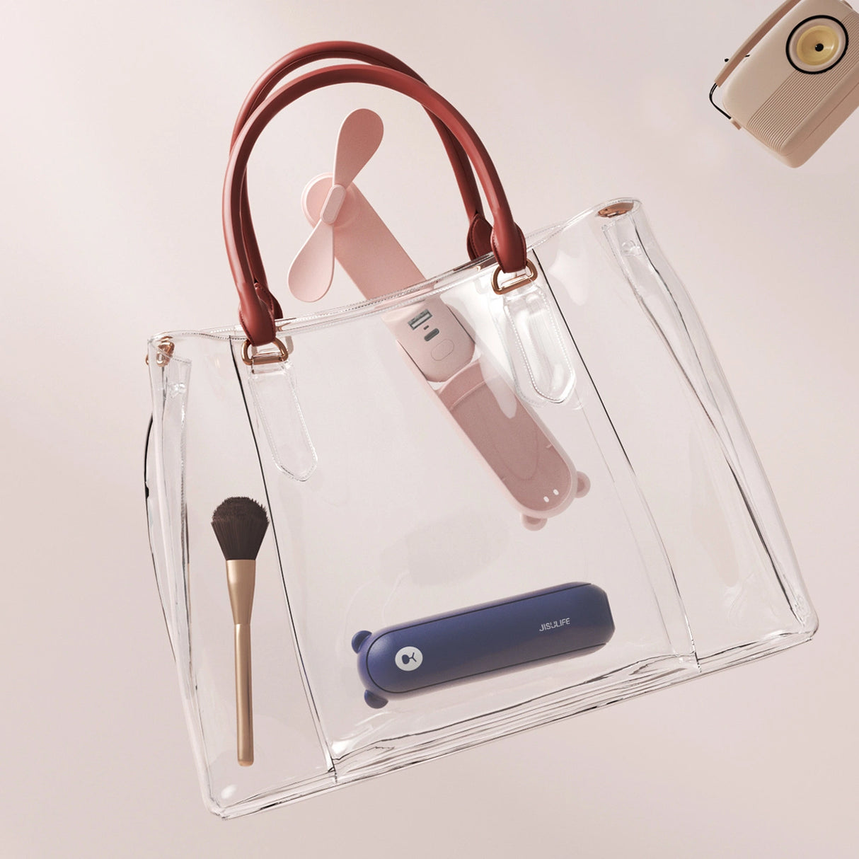 Jisulife håndholdt ventilator Life8 Mini bærbar USB-ventilator med Power Bank-funktion 2000mAh og lommelygte - blå