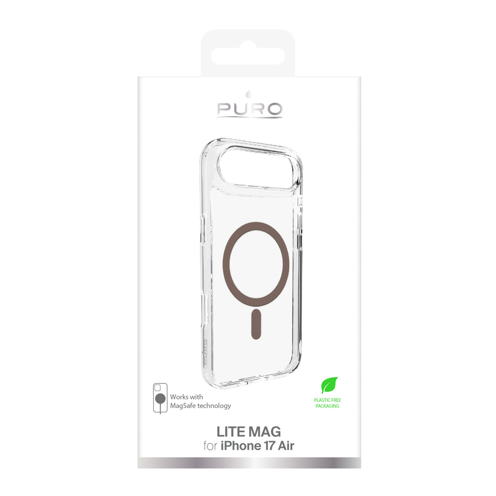 Puro Lite Mag TPU+PC Case Kompatibel med MagSafe til iPhone 17 Air - Transparent med brun ring
