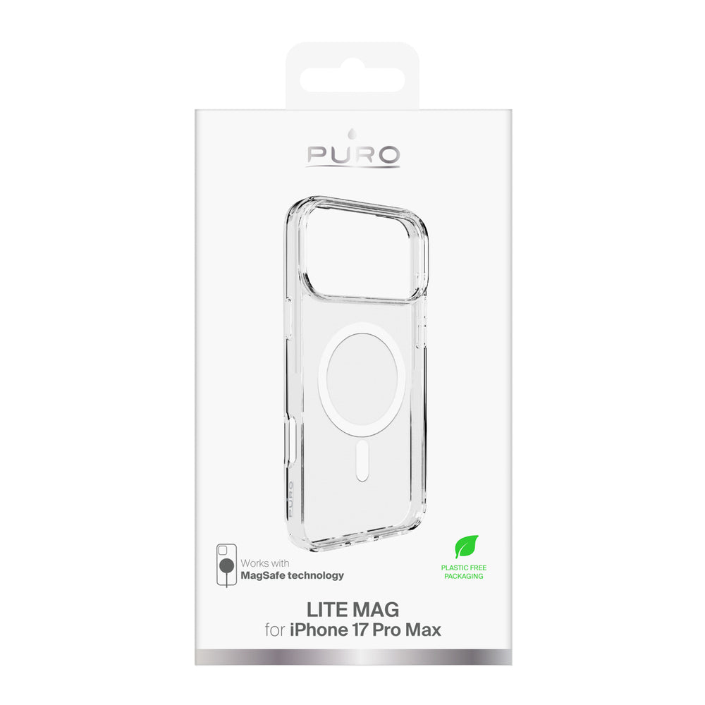 Puro Lite Mag TPU+PC Case Kompatibel med MagSafe til iPhone 17 Pro Max - Transparent med hvid ring