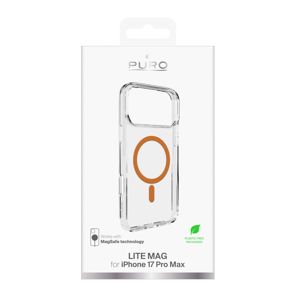 Puro Lite Mag TPU+PC Case Kompatibel med MagSafe til iPhone 17 Pro Max - Transparent med orange ring