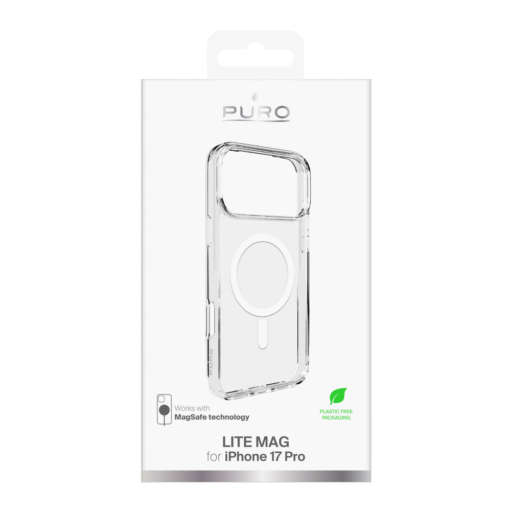 Puro Lite Mag TPU+PC Case Compatible with MagSafe for iPhone 17 Pro - Transparent with White Ring