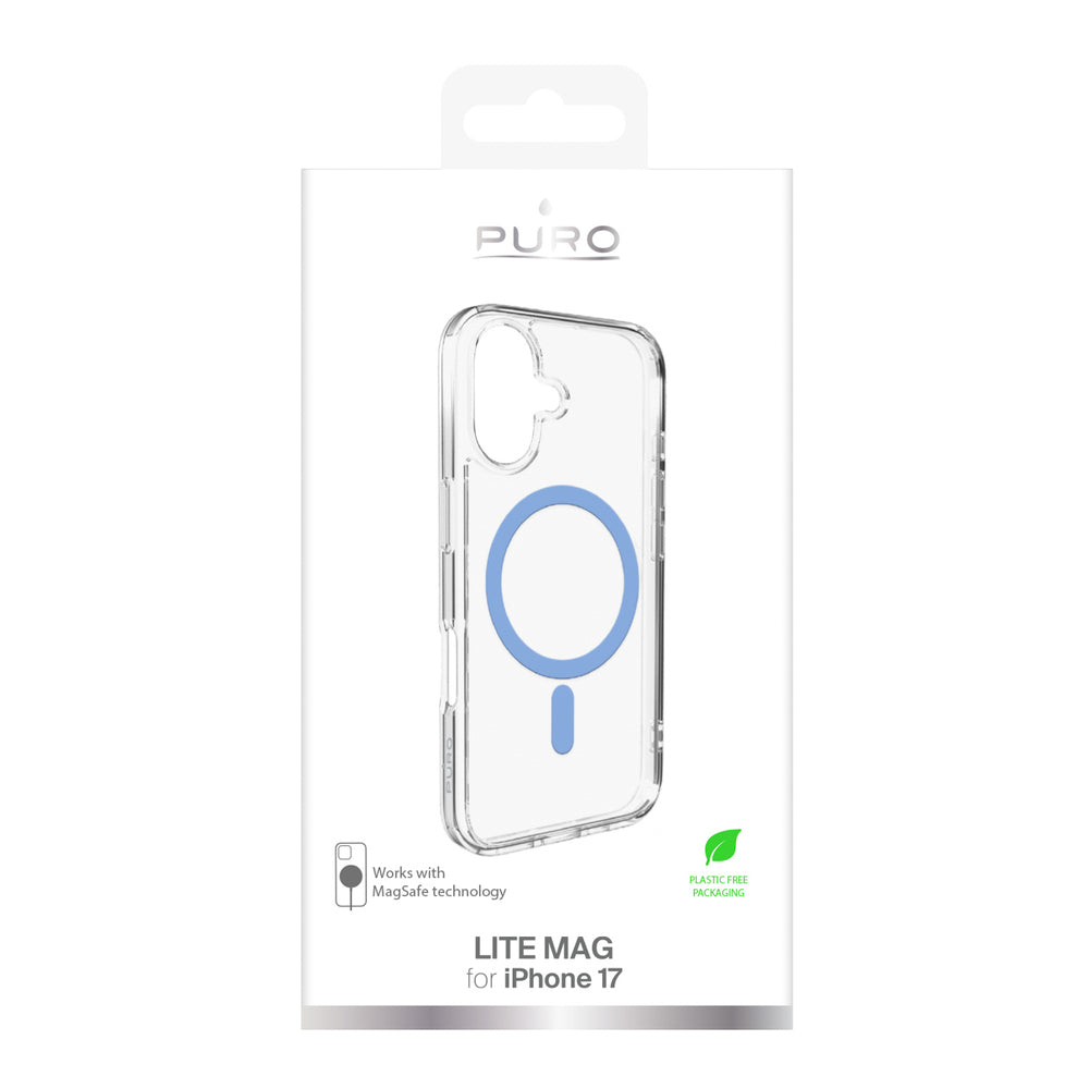 Puro Lite Mag TPU+PC Case Kompatibel med MagSafe til iPhone 17 - Transparent med blå ring