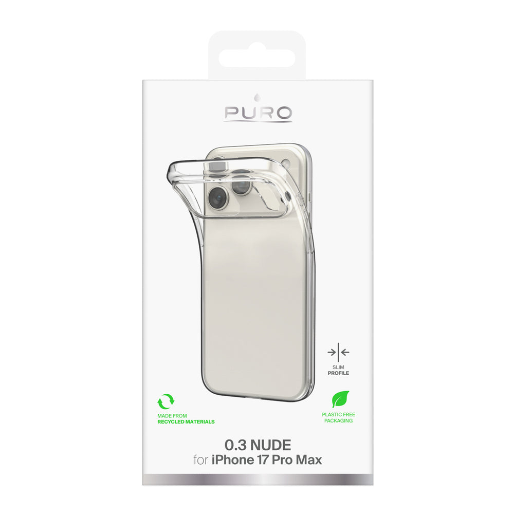 Puro 0.3 Nude Ultra-Slim TPU Case til iPhone 17 Pro Max - Gennemsigtig