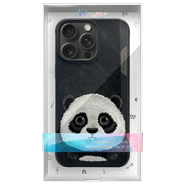 Nimmy Big Eyed Pet 2.0 Panda fodtøj til iPhone 15 Pro - sort