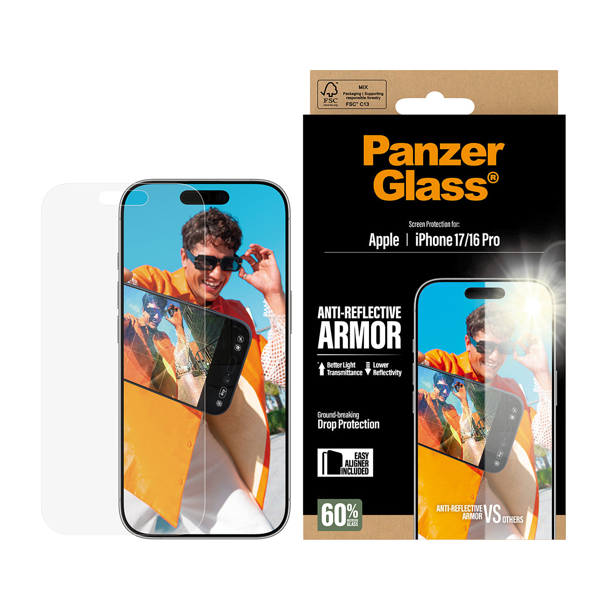 PanzerGlass ® Anti-Reflective Armor Skærmbeskyttelse iPhone 17 | iPhone 16 Pro m. EasyAligner