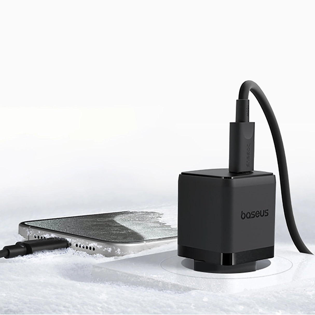 Baseus Palm 1C 20W Wall Charger (med Baseus Mini White USB-C 60W (20V / 3A) 1m Kabel) - sort