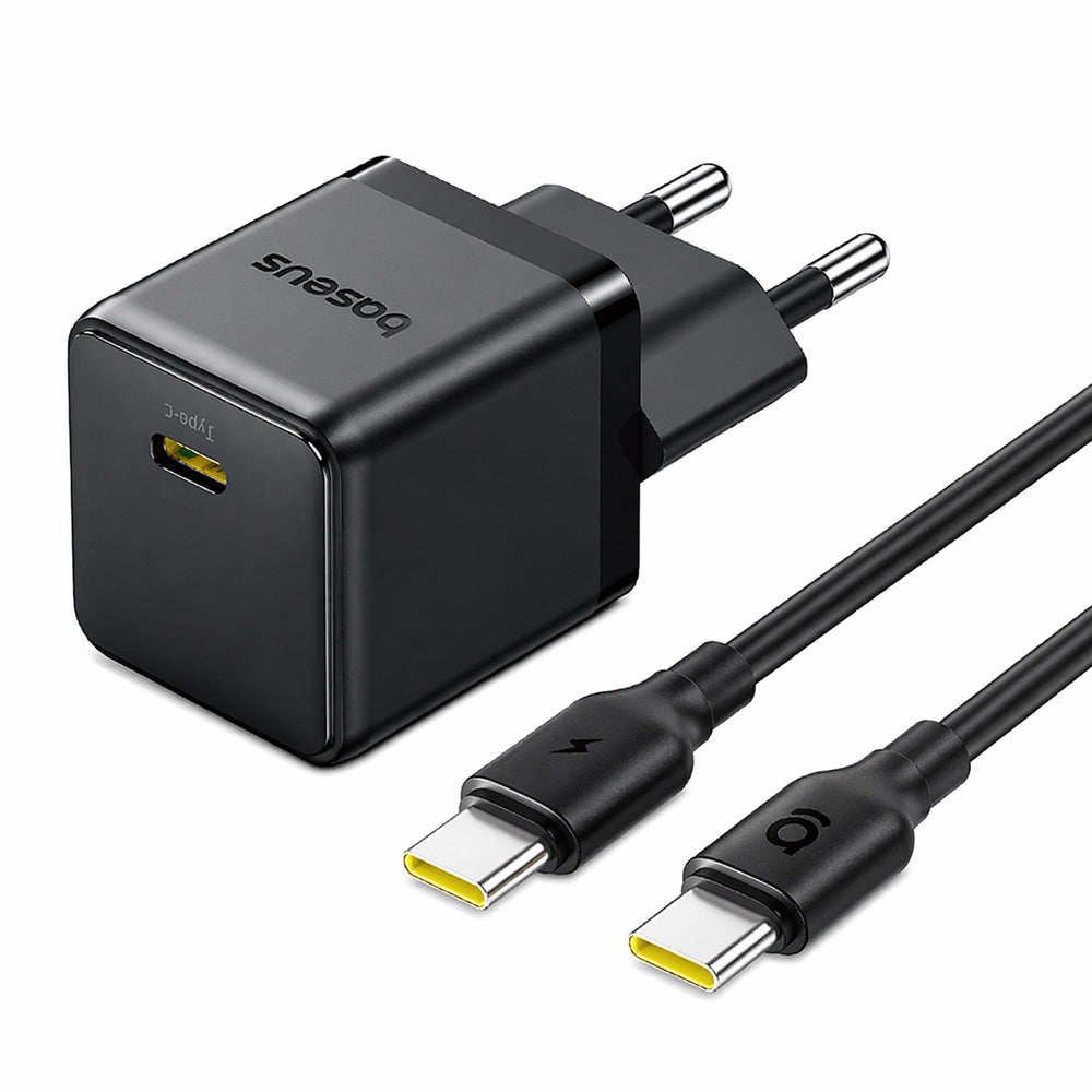 Baseus Palm 1C 20W Wall Charger (with Baseus Mini White USB-C 60W (20V/3A) 1m Cable) - Black
