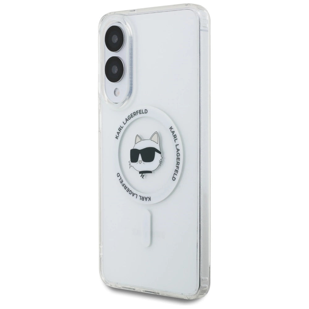Karl Lagerfeld Button Choupette Head Printed Logo MagSafe Case til Samsung Galaxy S25 Edge - Hvid