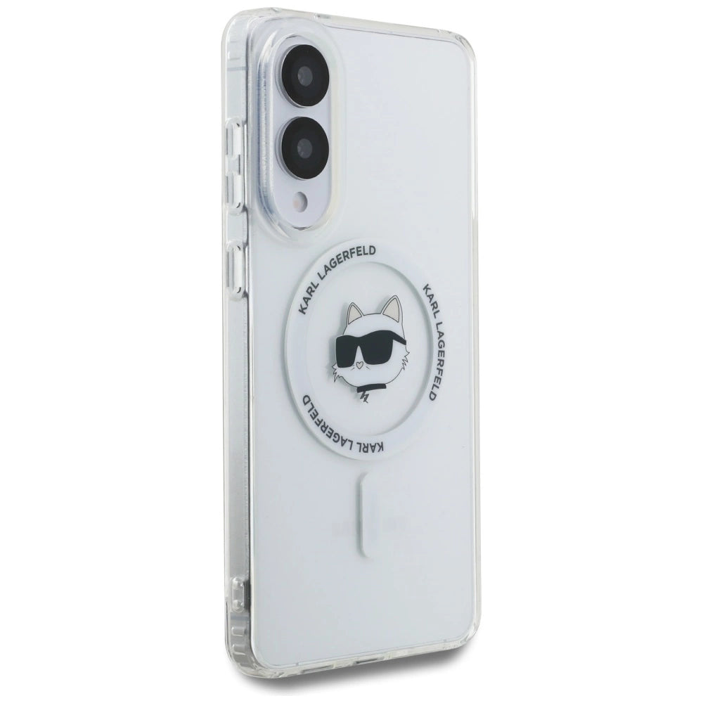 Karl Lagerfeld Button Choupette Head Printed Logo MagSafe Case til Samsung Galaxy S25 Edge - Hvid