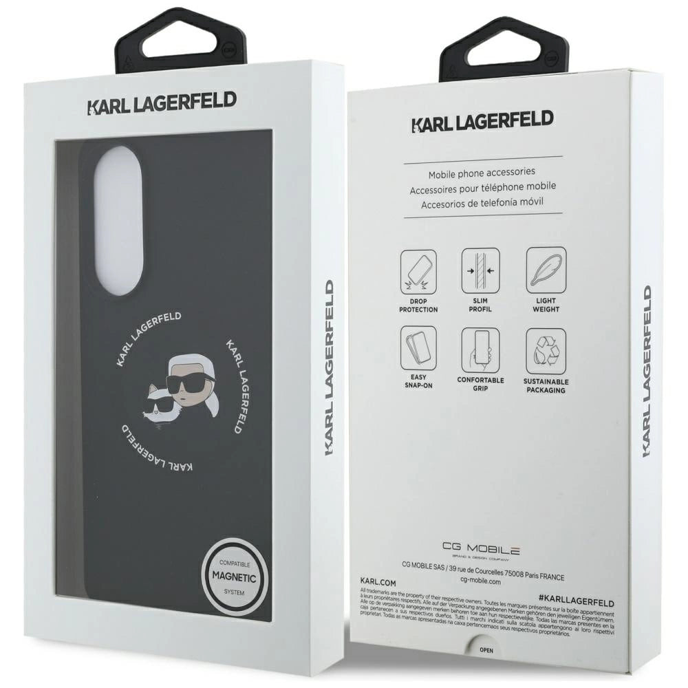 Karl Lagerfeld Silicone Nauble Heads And Circle MagSafe-kasse til Samsung Galaxy S25 Edge - sort