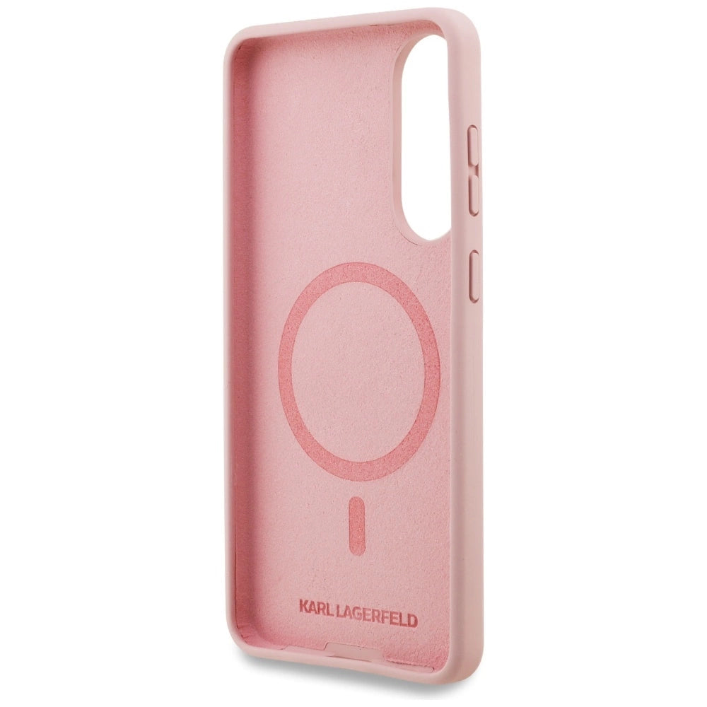 Karl Lagerfeld Silicone Nauble Heads og Circle MagSafe Case til Samsung Galaxy S25 Edge - Pink