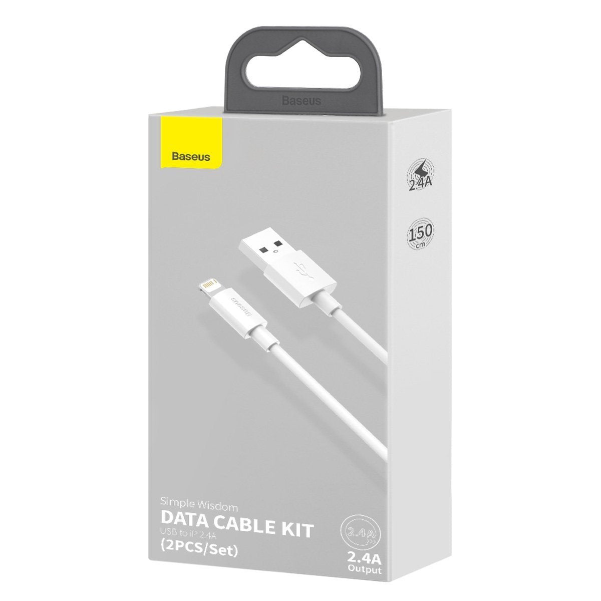 Baseus Simple Wisdom Data Cable Kit USB til Lightning 2,4A (2PCS/Set) 1,5m Hvid