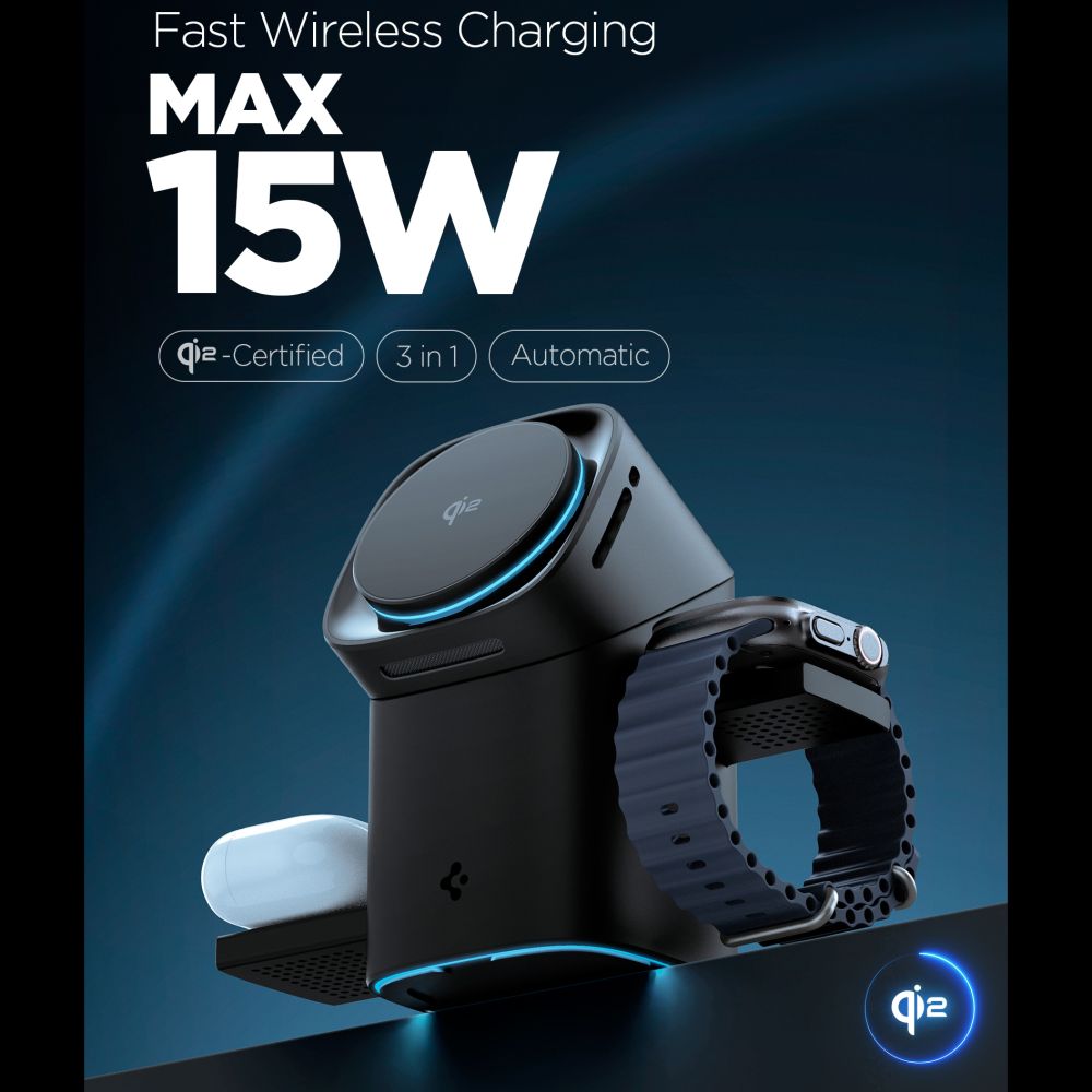 Spigen Essential EF223MS 3-in-1 QI2 Wireless Charger - Black