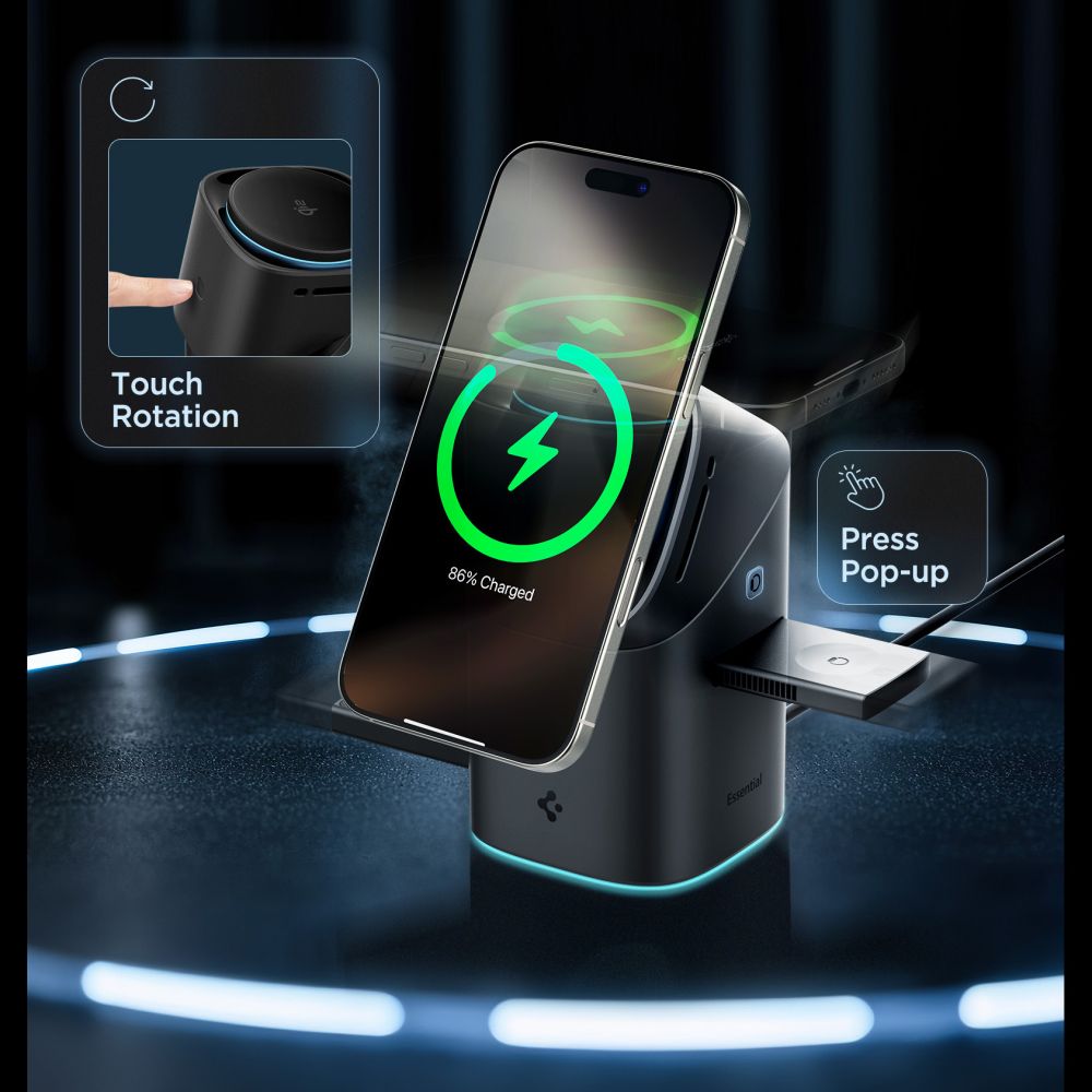 Spigen Essential EF223MS 3-in-1 QI2 Wireless Charger - Black