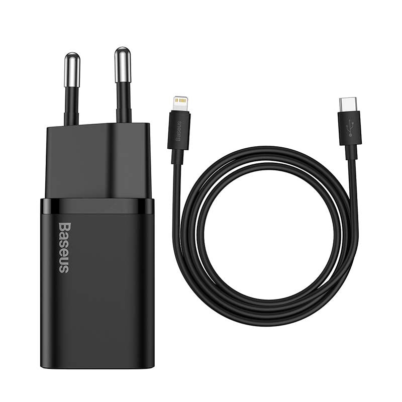 Baseus Super Si Quick Charger 1C 20W med USB-C-kabel til Lightning 1m (sort)