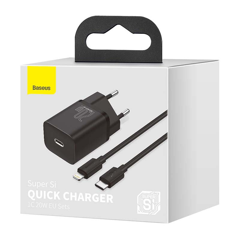 Baseus Super Si Quick Charger 1C 20W med USB-C-kabel til Lightning 1m (sort)