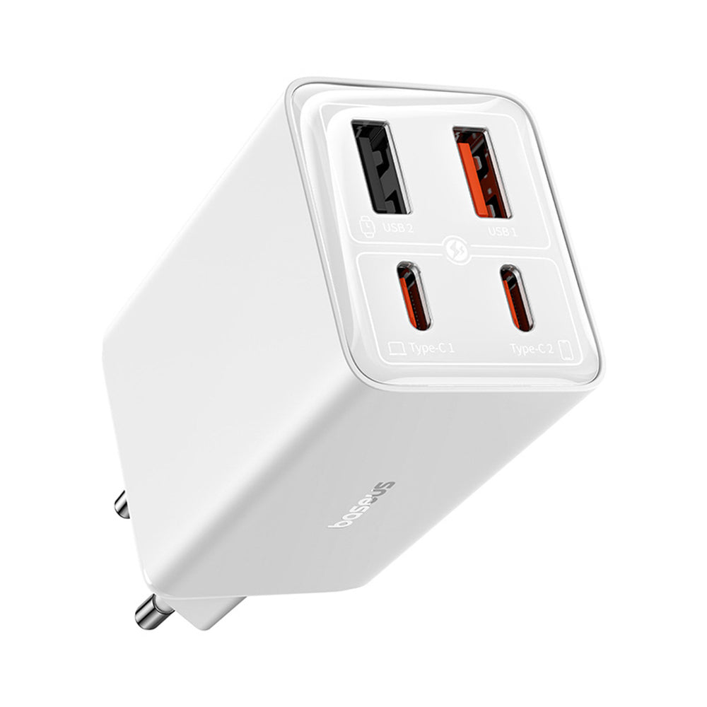 Baseus GaN6 Pro oplader 65W 2 x USB-C 2 x USB-A med sort USB-C kabel 100W 1m - hvid