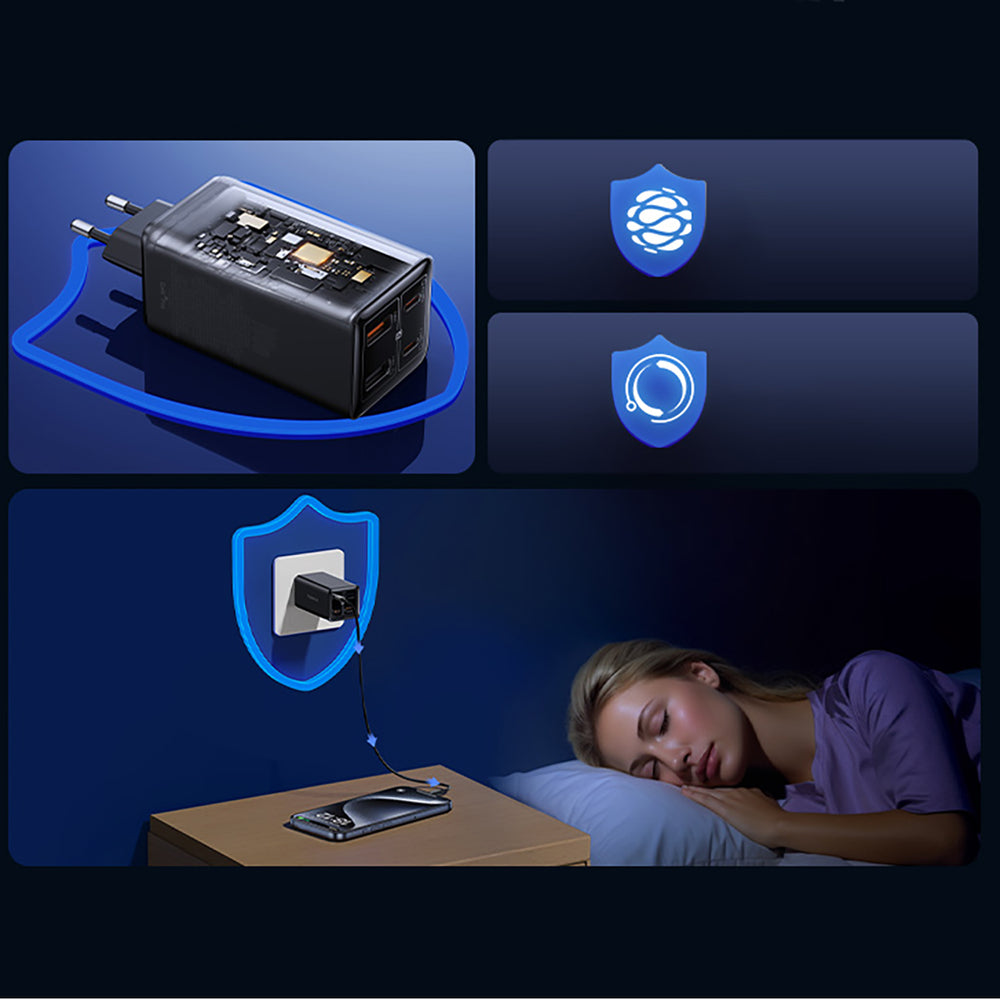 Baseus GaN6 Pro oplader 100W 2 x USB-C 2 x USB-A med sort USB-C kabel 100W 1m - sort