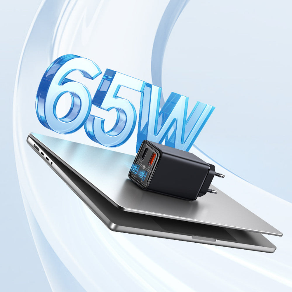 Baseus GaN6 Pro oplader 65W 2 x USB-C 2 x USB-A med sort USB-C kabel 100W 1m - sort