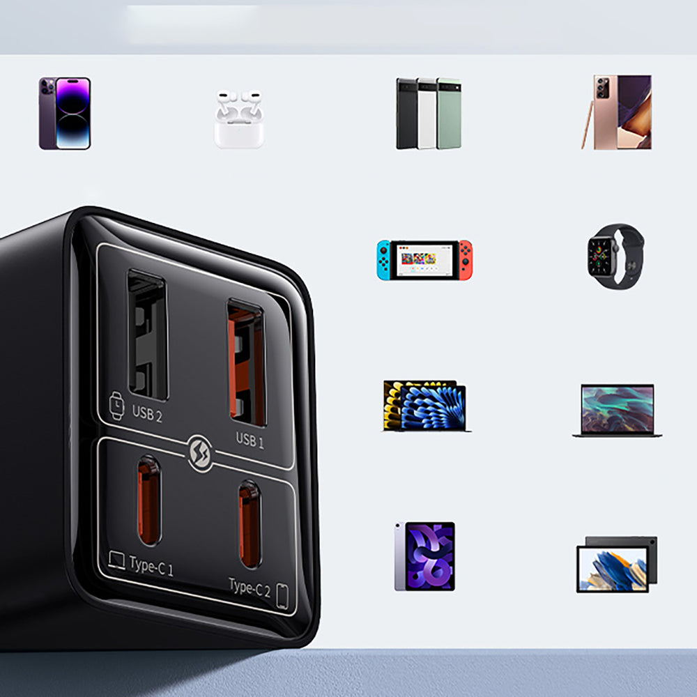 Baseus GaN6 Pro oplader 65W 2 x USB-C 2 x USB-A med sort USB-C kabel 100W 1m - sort