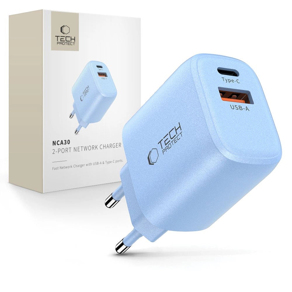 Tech-Protect NCA30 PD 30W QC3.0 USB-A / USB-C Wall Charger - Blå