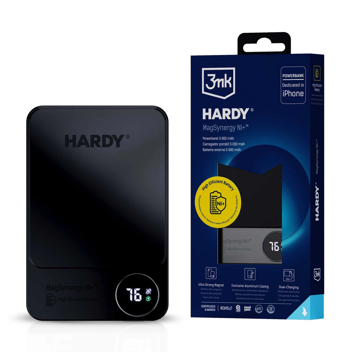 Powerbank 3mk HARDY MagSynergy Ni+ 5,000mAh 22.5W USB 1C1L - sort