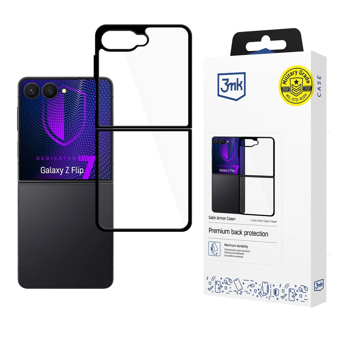 3mk Satin Armor Case+ til Samsung Galaxy Z Flip 7 - gennemsigtig sort