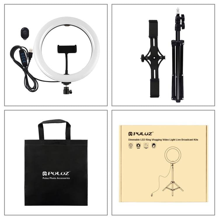 Tripod Mount Puluz med 26cm LED Ring Vlogging 1,1m PKT3070B