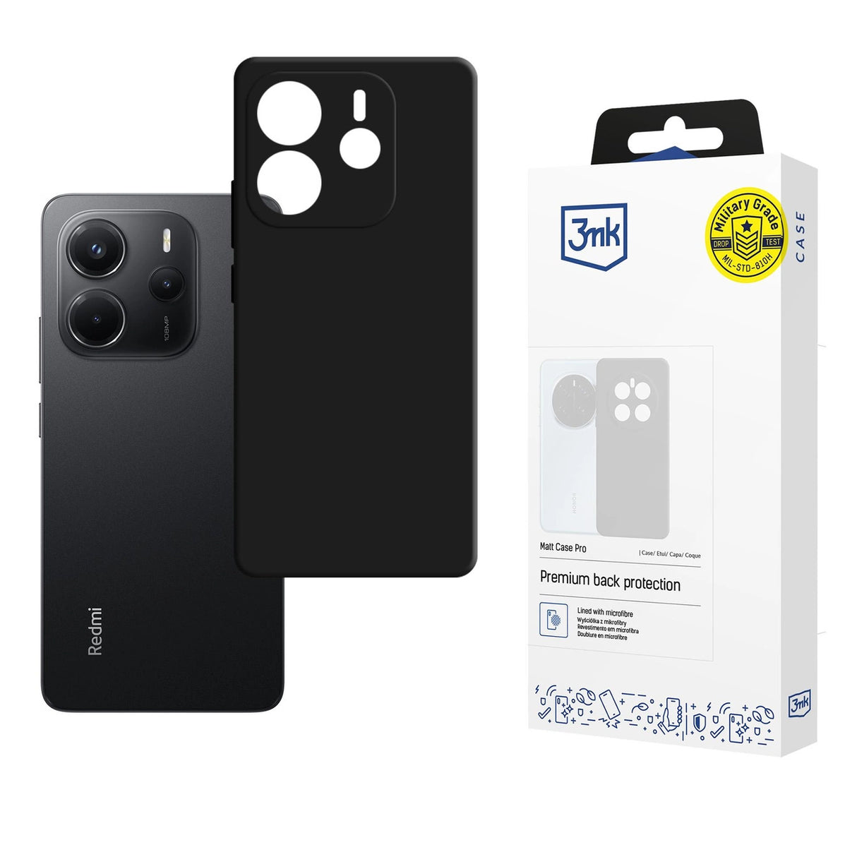 3mk Matt Case Pro-hylster til Xiaomi Redmi Note 14 4G - matt sort