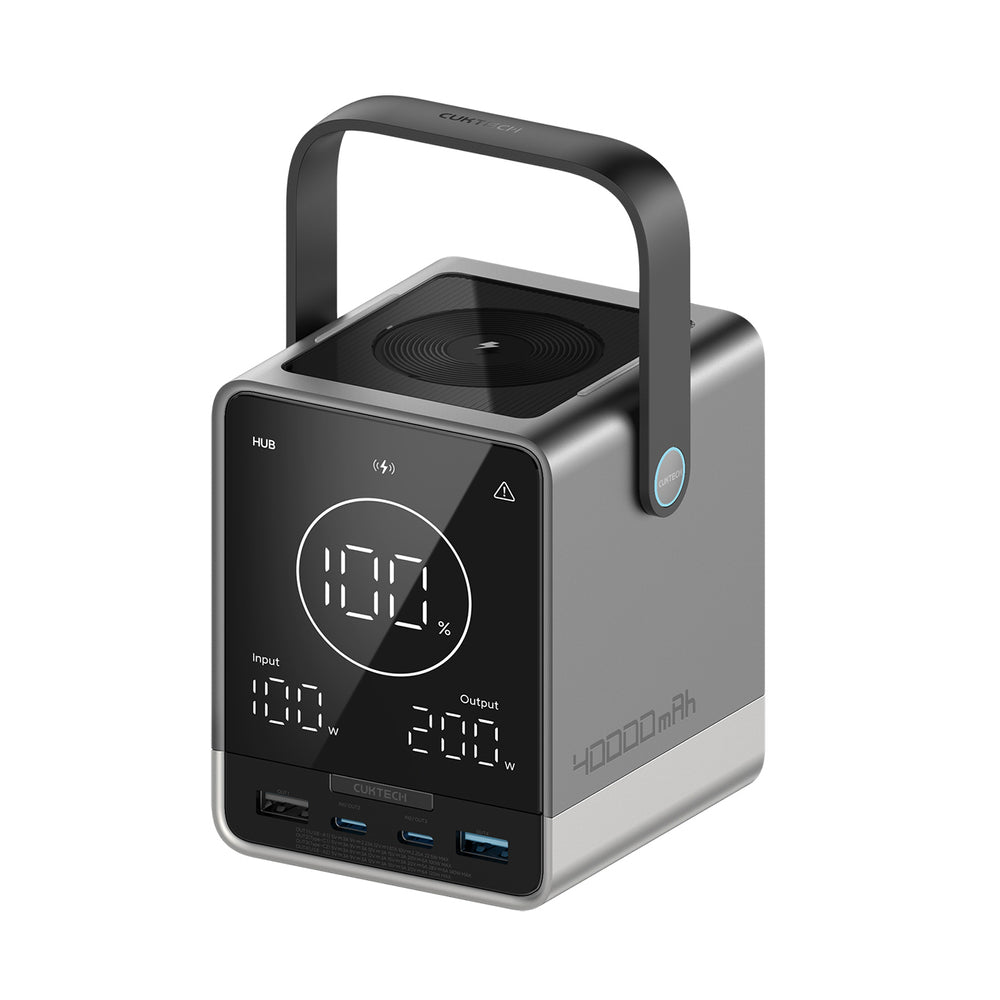 Cuktech Powerbank 300W 40000mAh med trådløs opladning 2x USB-C + 2x USB-A - sort