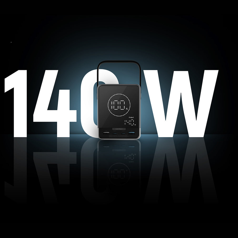 Cuktech Powerbank 300W 40000mAh med trådløs opladning 2x USB-C + 2x USB-A - sort