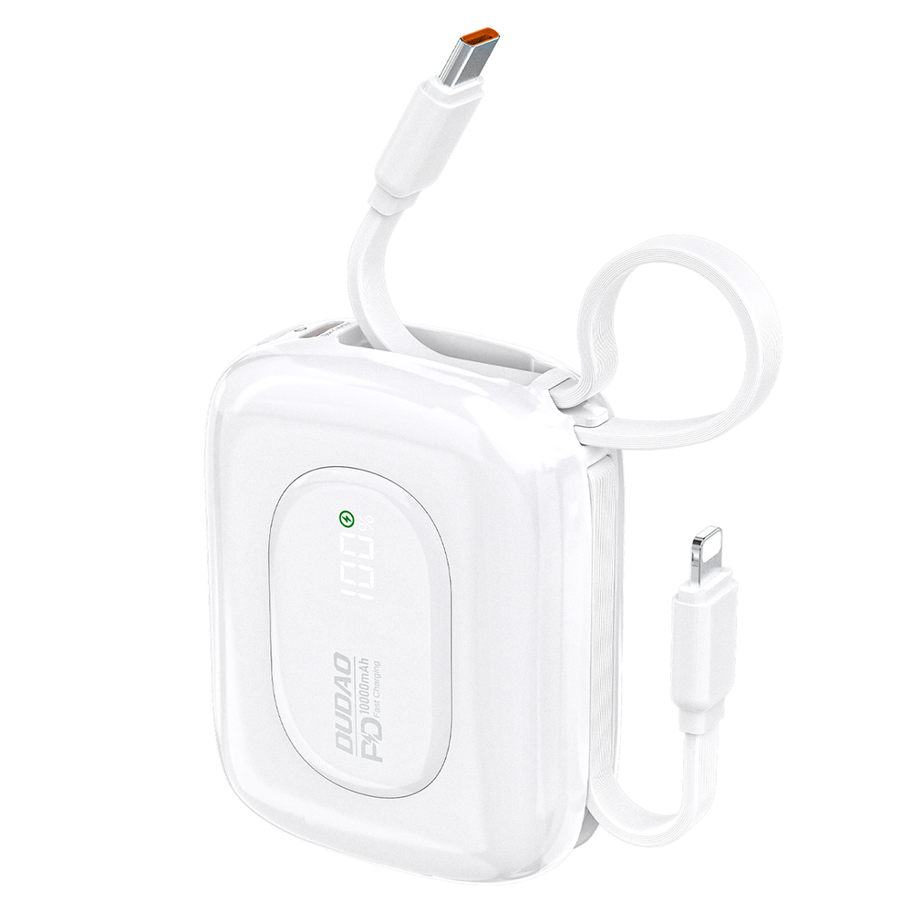 Dudao K32 22.5W 10000 mAh Powerbank med indbygget USB-C / Lightning Cable - hvid