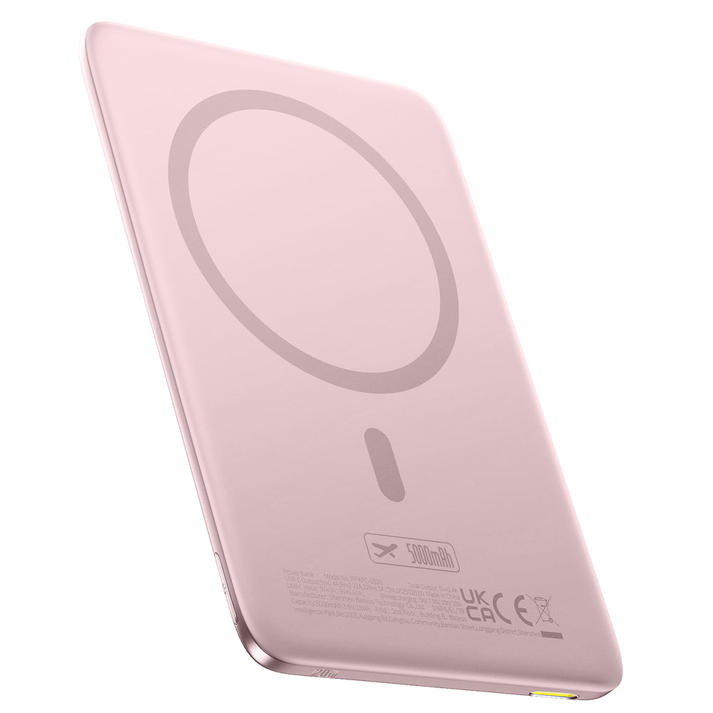 Baseus PicoGo AM41 5000mAh 20W Ultra-Slim Power Bank MagSafe Compatible with Baseus Simple USB-C 60W 30cm Cable - Pink