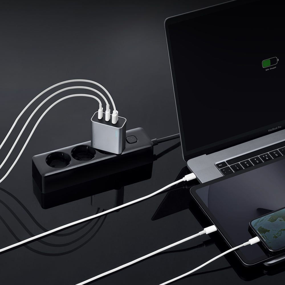 Cuktech 65W GaN 2xUSB-C 1xUSB-A Wall Charger - Grå
