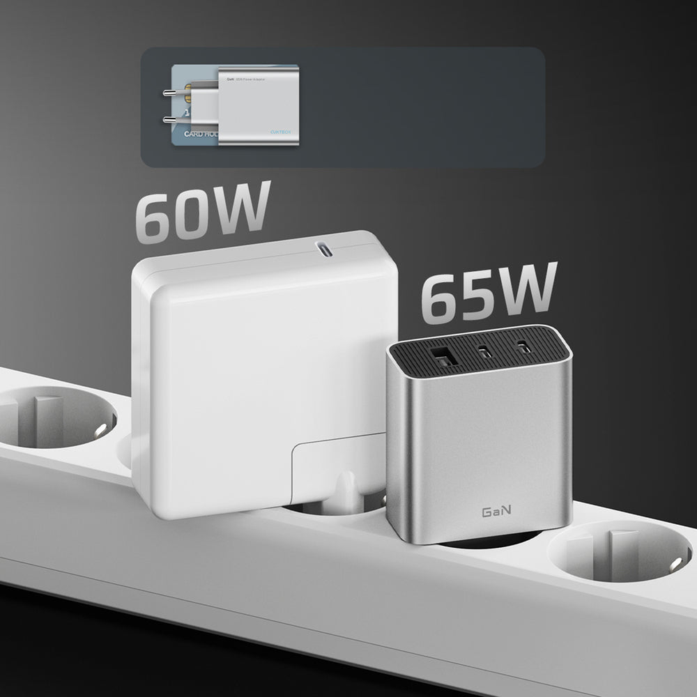 Cuktech 65W GaN 2xUSB-C 1xUSB-A Wall Charger - Grå